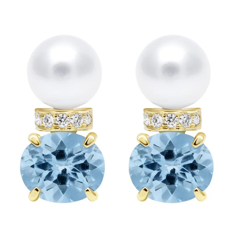 Classic Earrings for Women-Earrings - Southsea Pearl, Bluetopaz And Diamond