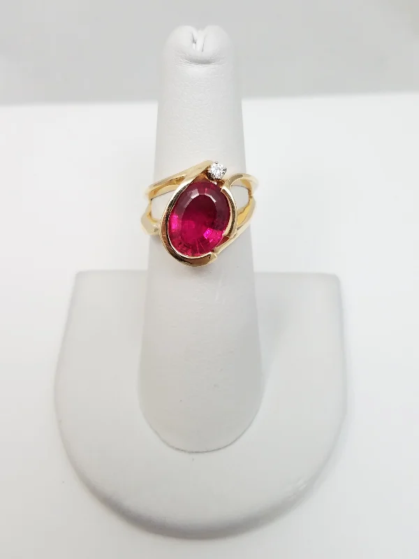 Stackable Silver Rings for Fashion-Magical 14k Yellow Gold Natural Rubellite Diamond Custom Ring