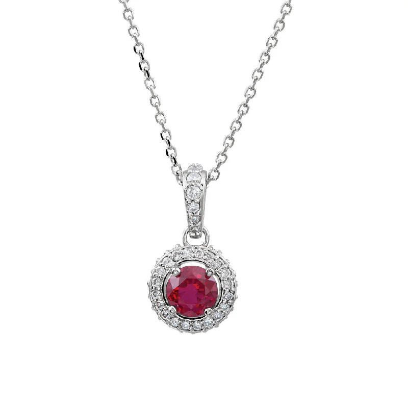 Sparkling Silver Necklace for Special Events-Ruby & 1/4 Ctw Diamond Entourage 14k White Gold Necklace, 18 Inch