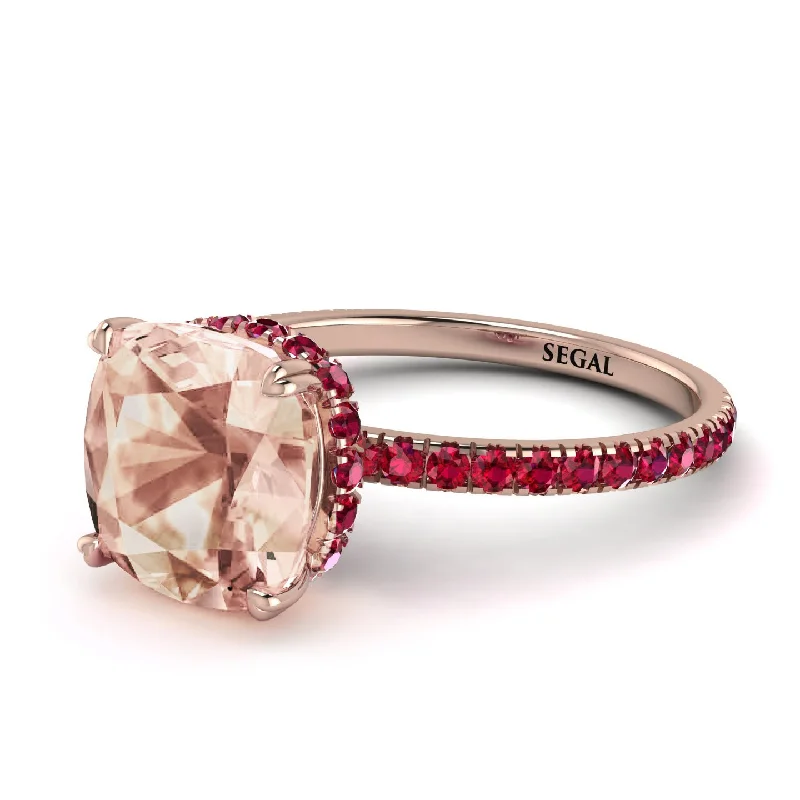 Elegant Engagement Ring with Diamond Accents-Cushion Hidden Morganite Ring - Nova No. 911