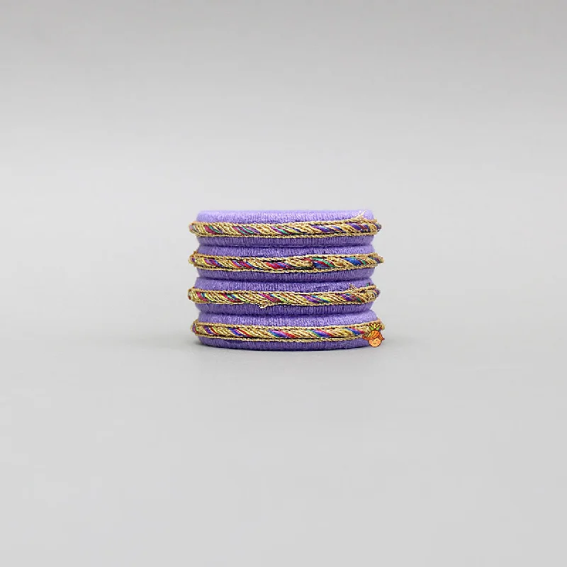 Handcrafted Bangle Bracelets for Women-Lavender Thread Detailed Bangles Set