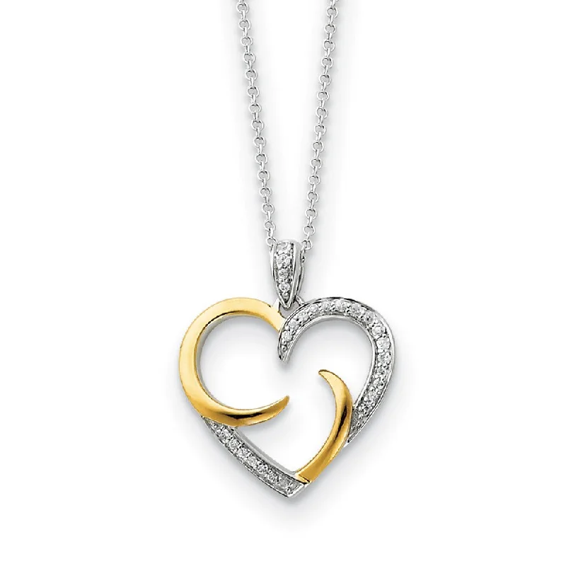 Gold Plated Necklace for Brides-Rhodium & Gold Tone Plated Silver & CZ The Arms of Love Heart Necklace