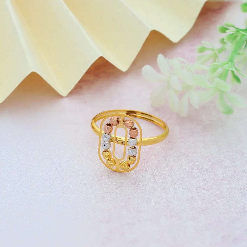 Chunky Gemstone Ring for Statement-Gold Beaded Oval Shaped Ring 21KT - FKJRN21KM9856