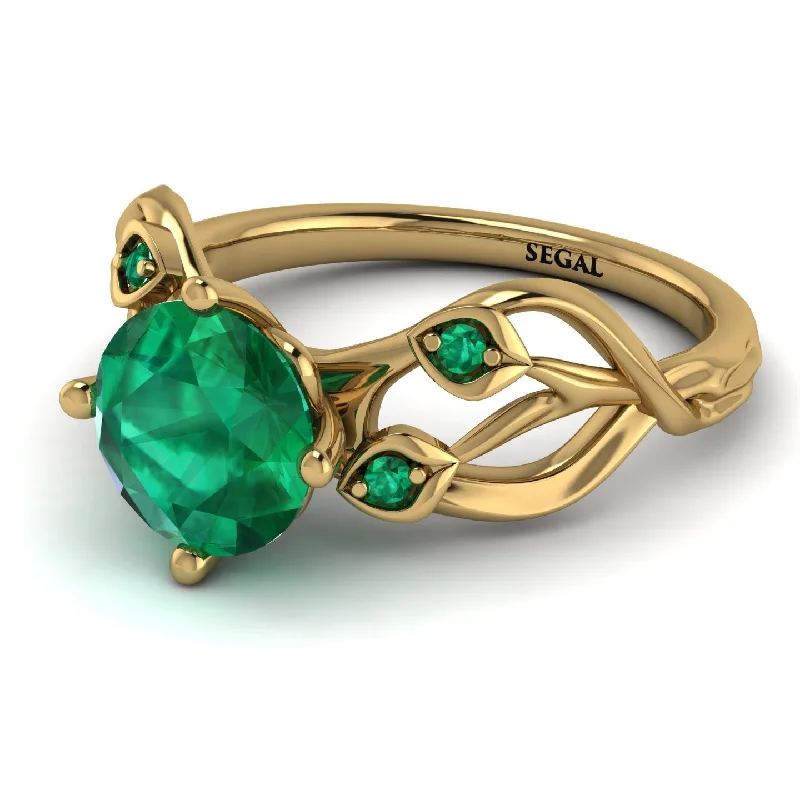 Fashionable Stackable Rings for Women-Emerald Blossom 14K Golden Nature Inspired Engagement Ring - Haley No. 19