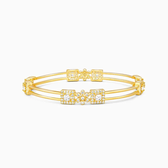 Luxury Wedding Bangles with Gemstones-Golden Square Bloom Bangle