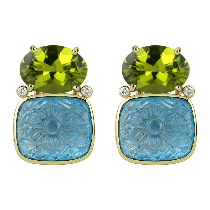 Chic Gemstone Earrings-Earrings - Peridot , Blue Topaz And Diamond