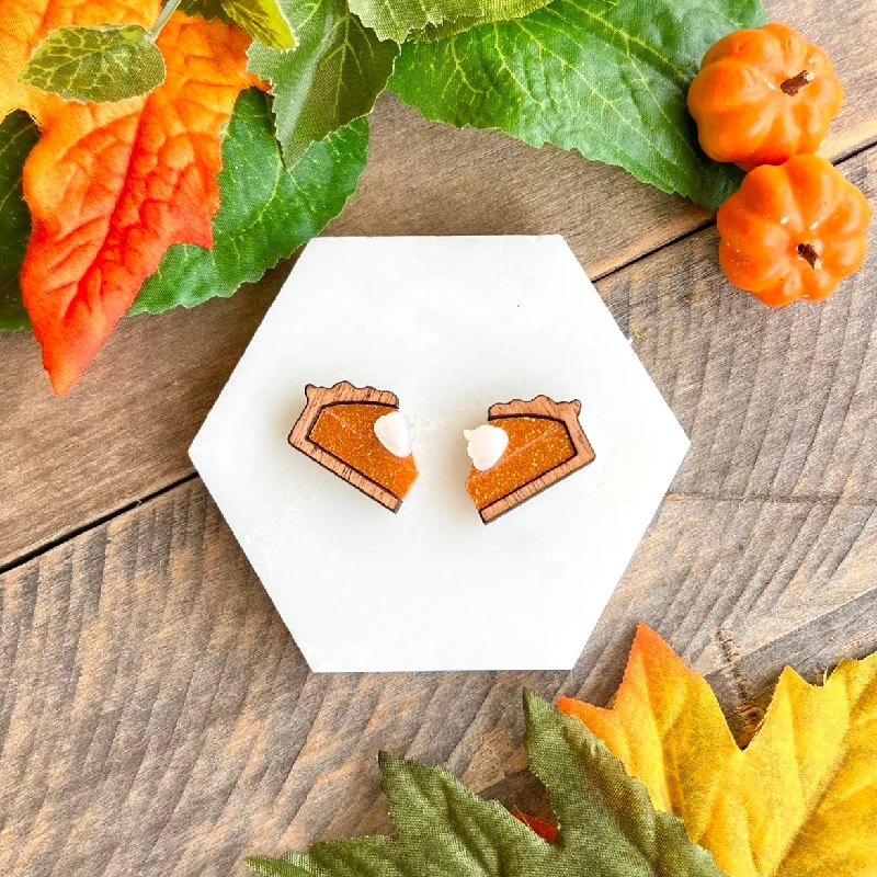 Gold Earrings for Evening Events-Pumpkin Pie Stud Earrings