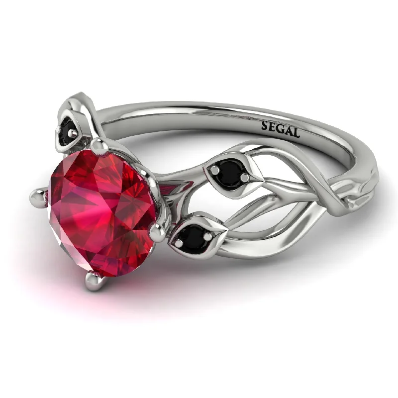 Luxury Ring for Anniversary Gifts-Ruby Blossom 14K Golden Nature Inspired Engagement Ring - Haley No. 42