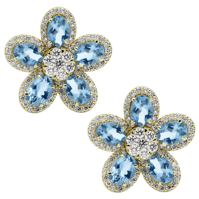 Elegant Stud Earrings for Weddings-Earrings - Aquamarine And Diamond