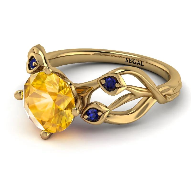 Birthstone Silver Ring for Customization-Yellow Diamond Blossom 14K Golden Nature Inspired Engagement Ring - Haley No. 1013