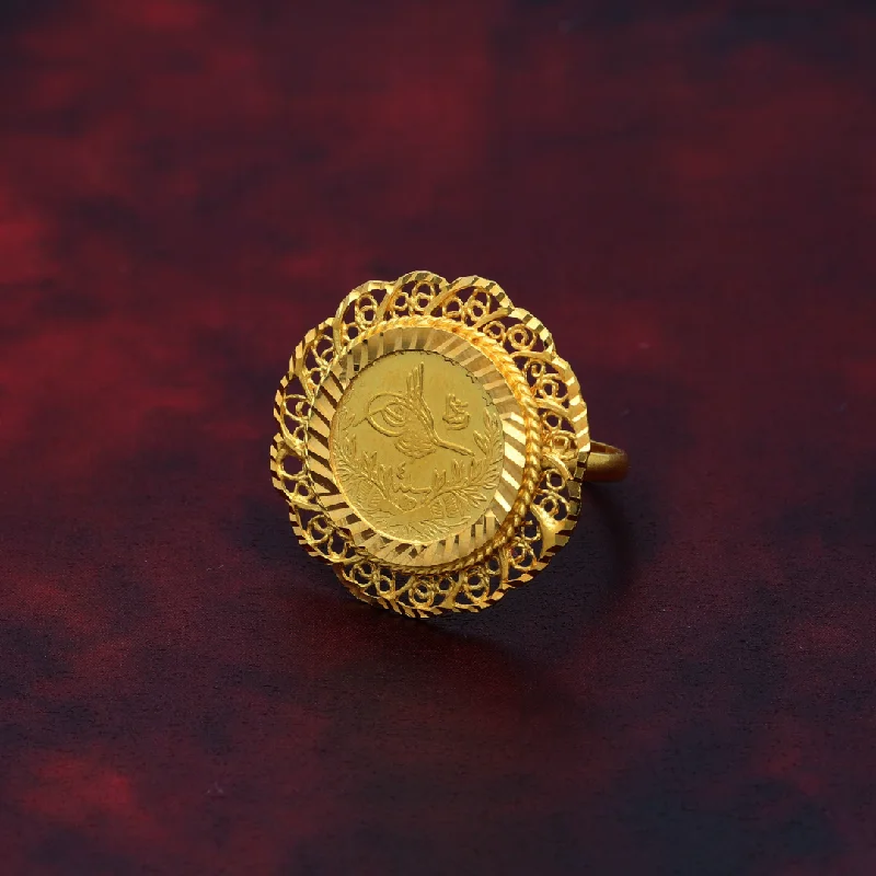 Luxury Gold Ring for Anniversary-Gold Round Flower Shaped Ring 21KT - FKJRN21K9045