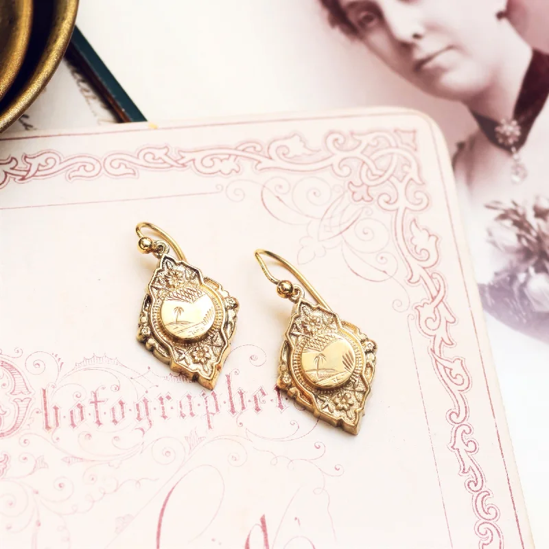 Stunning Drop Earrings for Weddings-Date 1880 Silver Gilt Aesthetic Movement Earrings