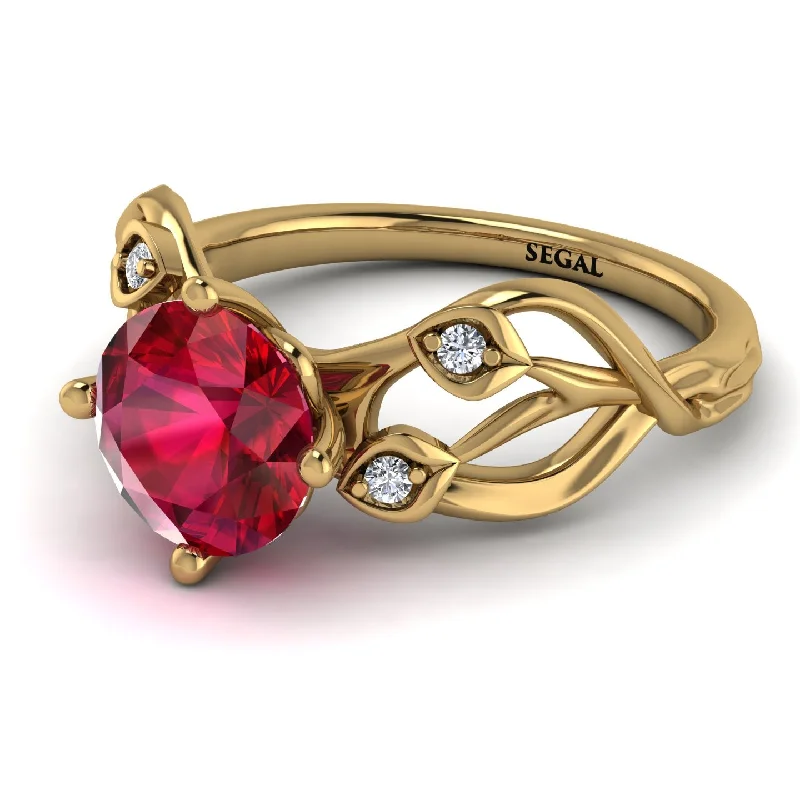 Pearl Ring for Elegant Look-Ruby Blossom 14K Golden Nature Inspired Engagement Ring - Haley No. 10