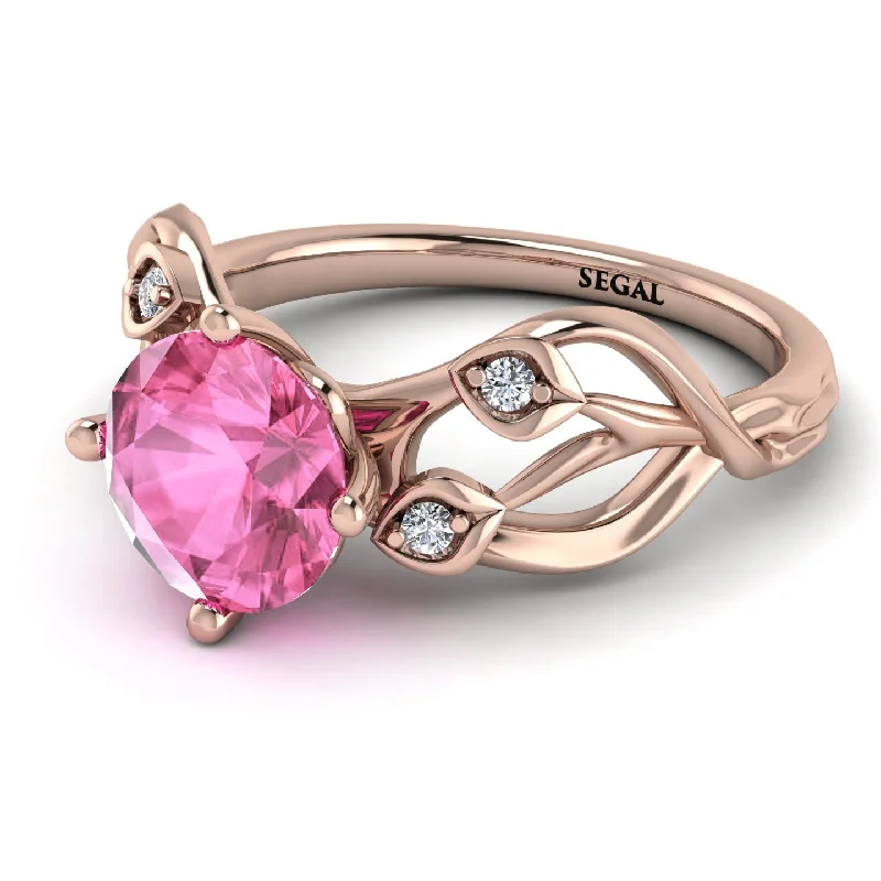 Silver Wedding Ring for Women-Pink Moissanite Blossom 14K Golden Nature Inspired Engagement Ring - Haley No. 802