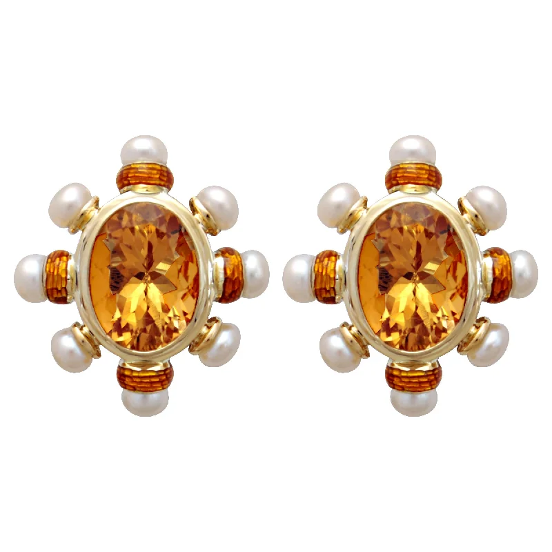 Minimalist Earrings for Daily Wear-Earrings- Citrine And Pearl(enamel)