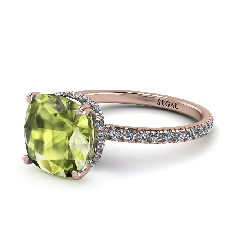 Custom Wedding Band for Couples-Cushion Hidden Peridot Ring - Nova No. 702