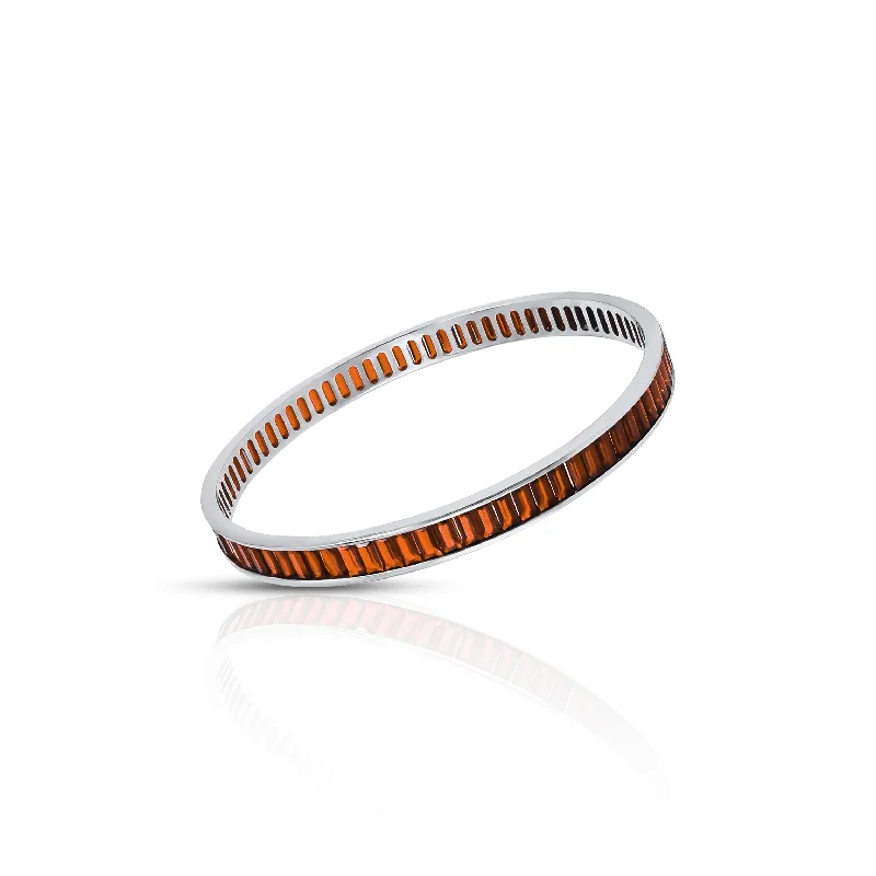 Gold Bangles for Women-Stylish Silver Bangles with Multiple Orange Stones