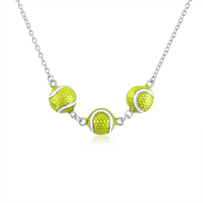 Chunky Necklace for Bold Style-Enamel Three Tennis Ball Necklace