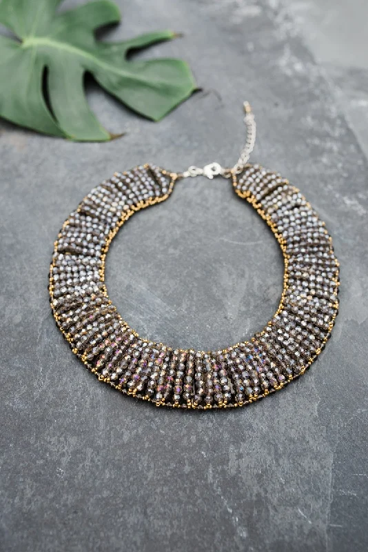 Beautiful Necklace for Evening Party-Grey and Gold Collar Necklace