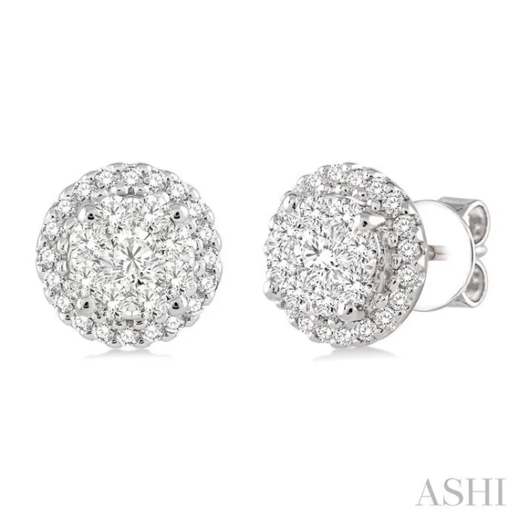 Classic Diamond Earrings-1 Ctw Lovebright Round Cut Diamond Earrings in 14K White Gold