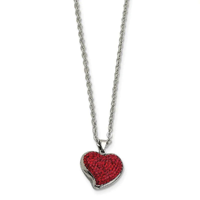 Vintage Pendant Necklace for Women-Stainless Steel and Red Crystal Heart Necklace - 22 Inch