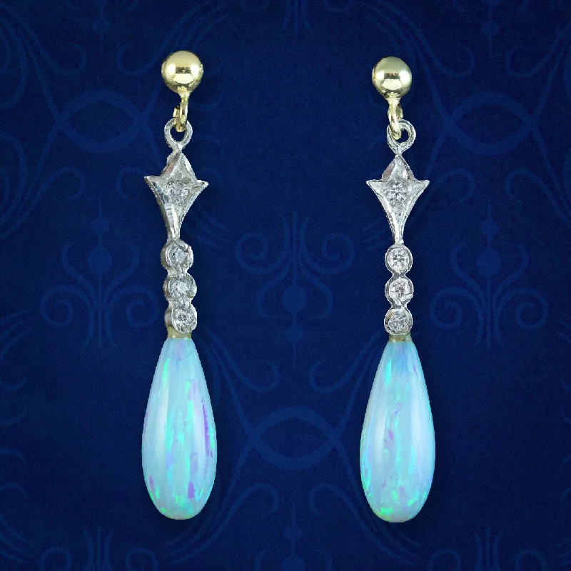 Round Earrings for Every Occasion-Edwardian Style Opal CZ Drop Earrings Silver 18ct Gold Gilt