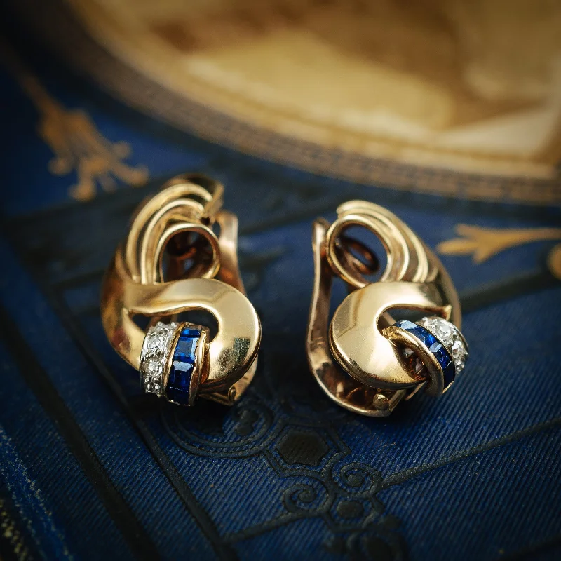 Acrylic Earrings for Casual Looks-Uber-Luxe Vintage Art Deco 'Cocktail Hour' Sapphire and Diamond Earrings