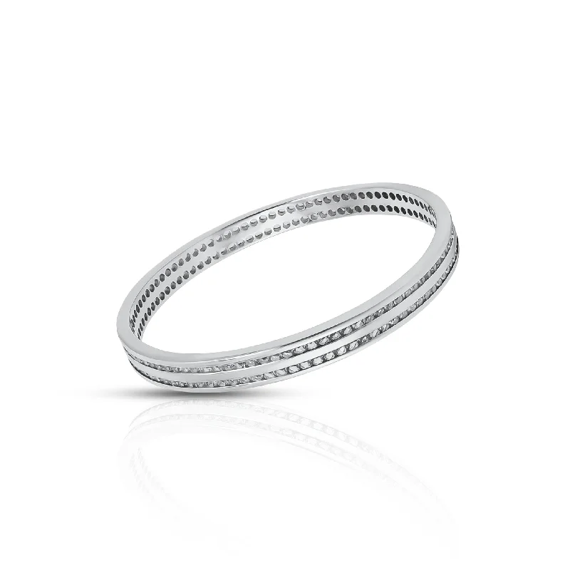 Custom Bangles for Special Occasions-Multiple White Stones Silver Bangles For Girls