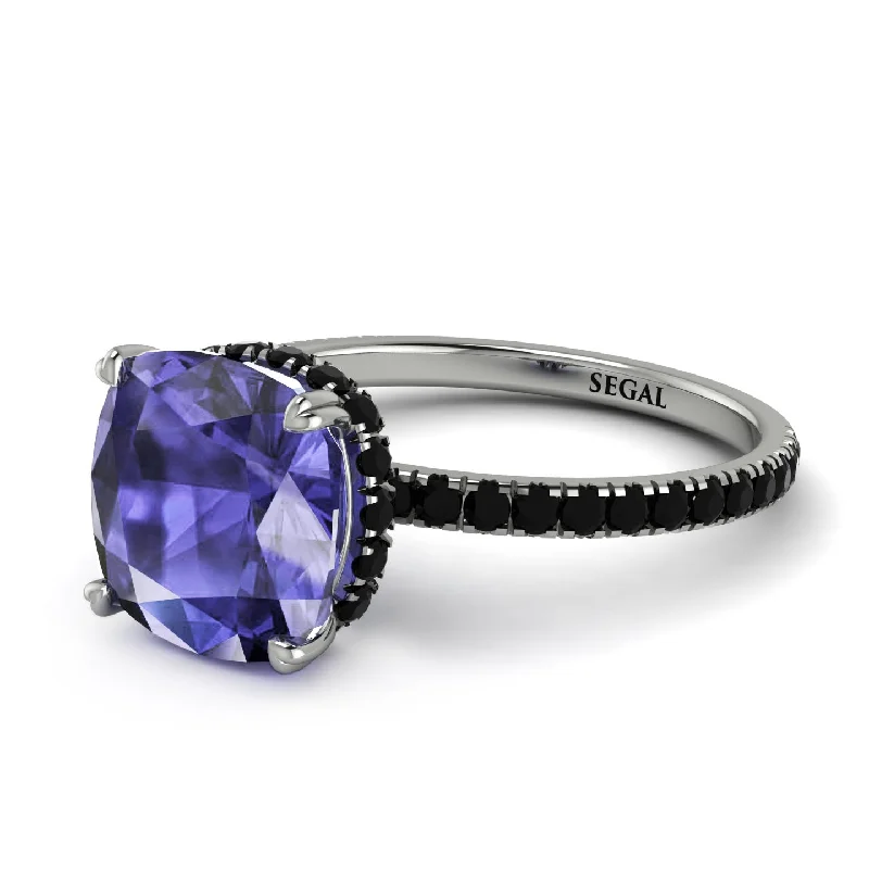 Silver Wedding Ring Set for Couples-Cushion Hidden Tanzanite Ring - Nova No. 209