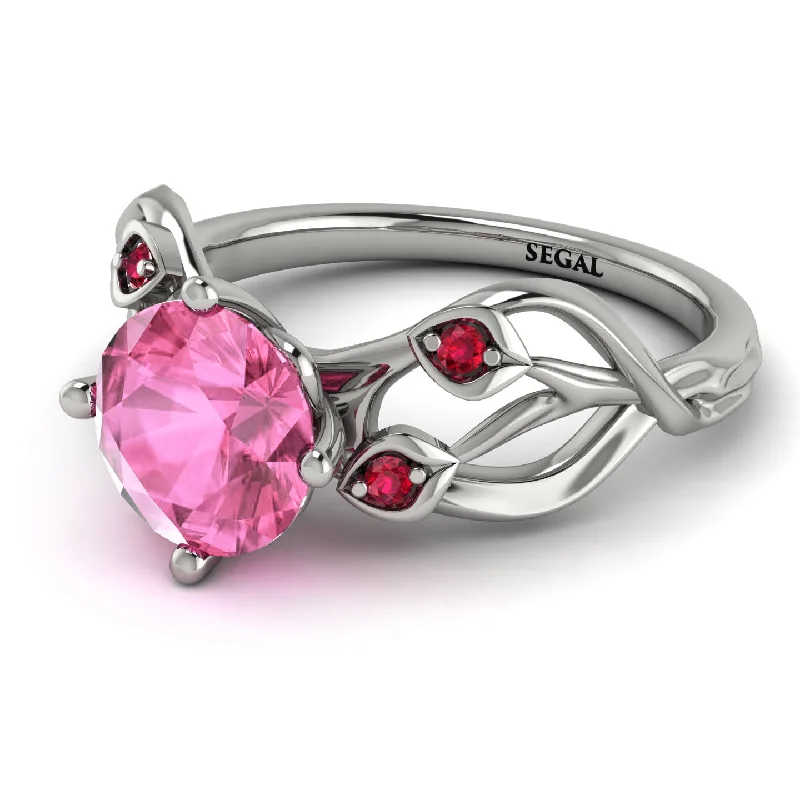 Classic Ruby Ring for Engagement-Pink Moissanite Blossom 14K Golden Nature Inspired Engagement Ring - Haley No. 812