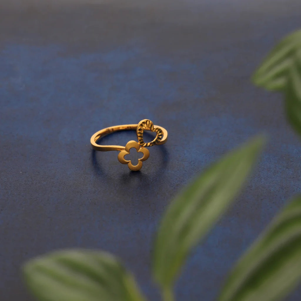 Customizable Promise Ring-Gold Flower with Heart Ring 21KT - FKJRN21KM8412