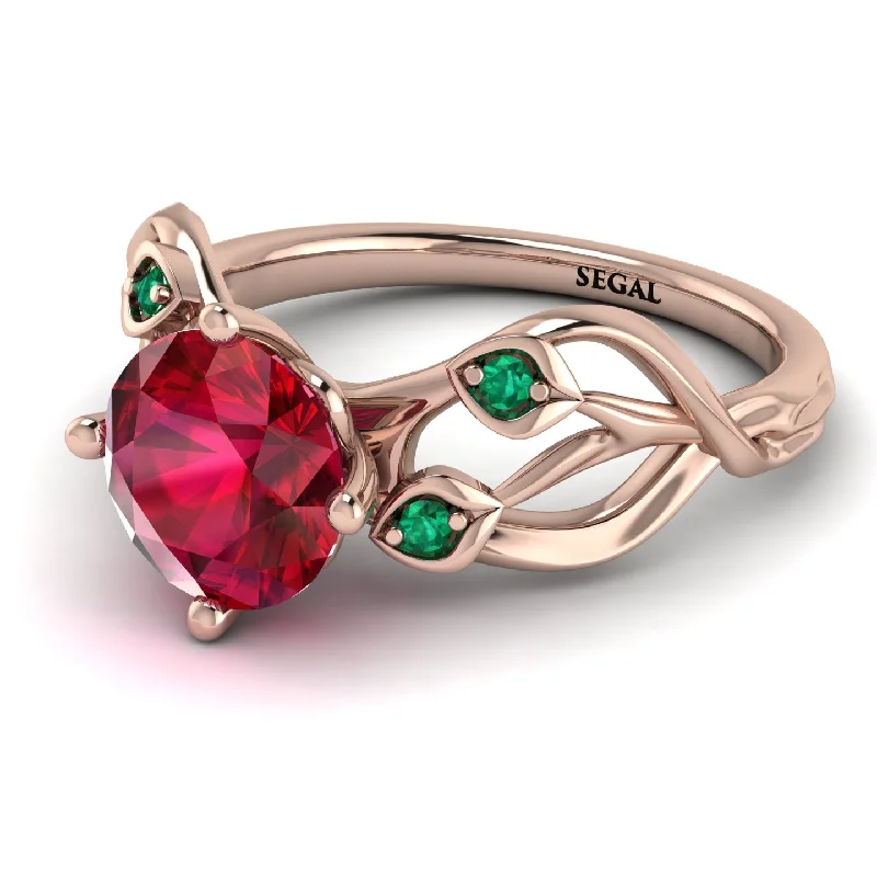 Custom Wedding Ring for Fashionable Couples-Ruby Blossom 14K Golden Nature Inspired Engagement Ring - Haley No. 26