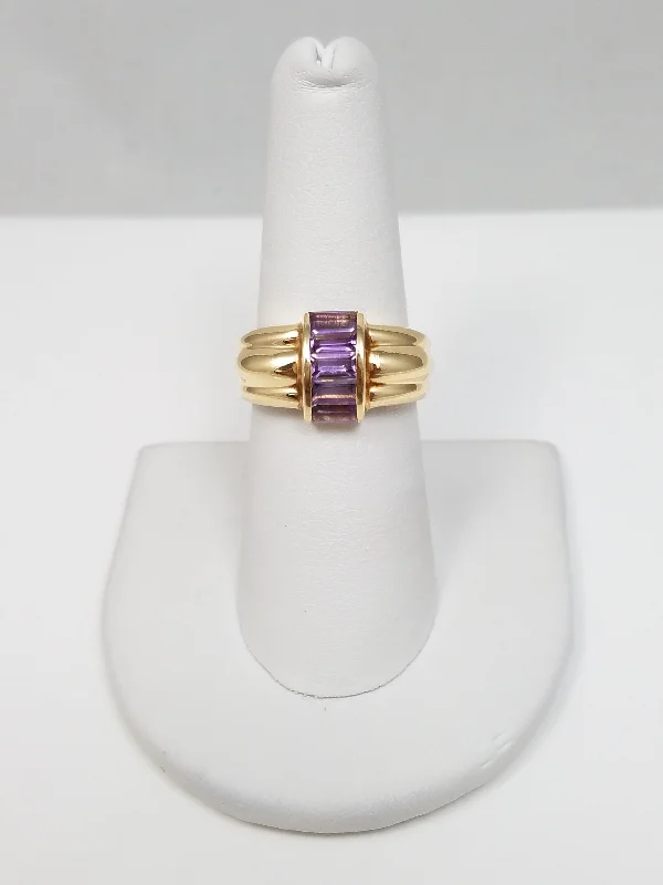 Vintage Wedding Band for Fashion-Snazzy 14k Yellow Gold Natural Amethyst Wide Ring