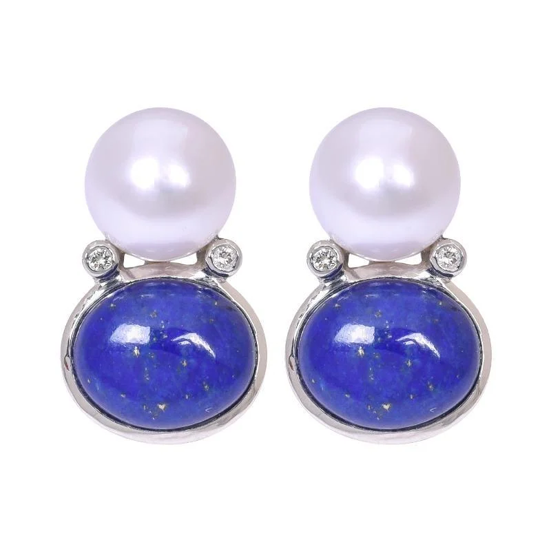 Timeless Gold Earrings for Women-Earrings- Lapis Lazuli, South Sea Pearl and Diamond