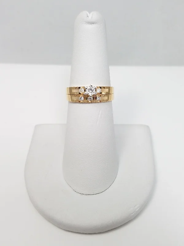 Handcrafted Wedding Ring for Couples-New! Natural Diamond 14k Gold Engagement Ring & Band Set