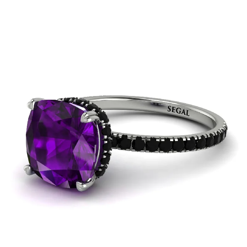 Stylish Wedding Ring Set for Couples-Cushion Hidden Amethyst Ring - Nova No. 309