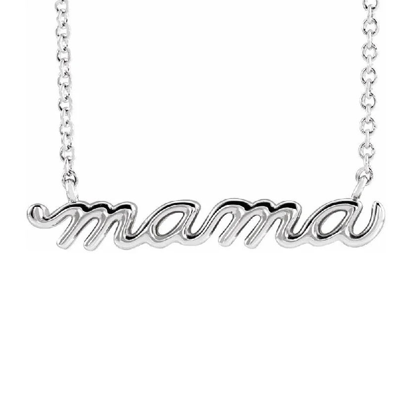 Chunky Necklace for Bold Style-14K White Gold Petite Mama Script Necklace, 16 or 18 Inch