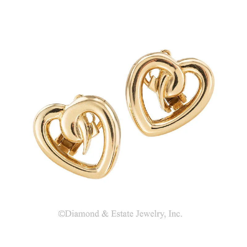 Chic Gold Earrings for Women-Paloma Picasso Tiffany & Co Heart Shaped Yellow Gold Clip On Earrings