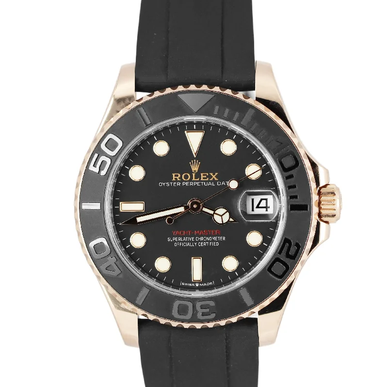 Designer Watches for Women with Chic Style-Rolex Yacht-Master 18k Rose Gold Oysterflex Black Dial 37mm 268655 Watch Box