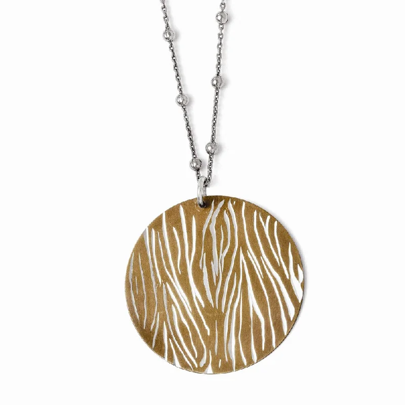 Black Necklace for Evening Events-40mm Cognac Animal Print Disc Necklace in Sterling Silver, 17-19 in