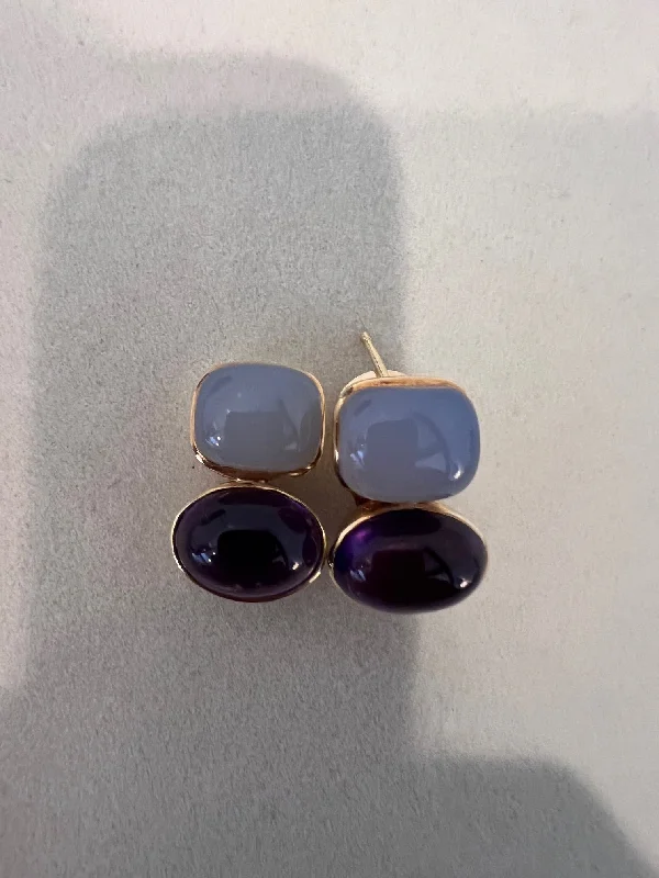 Trendy Earrings for Young Adults-Repair - Earrings - Amethyst & Chalcedony in 18K Gold