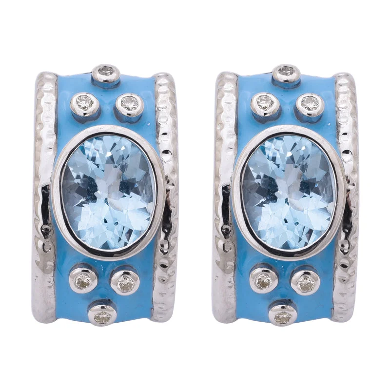 Statement Earrings for Girls-Earrings- Blue Topaz and Diamond