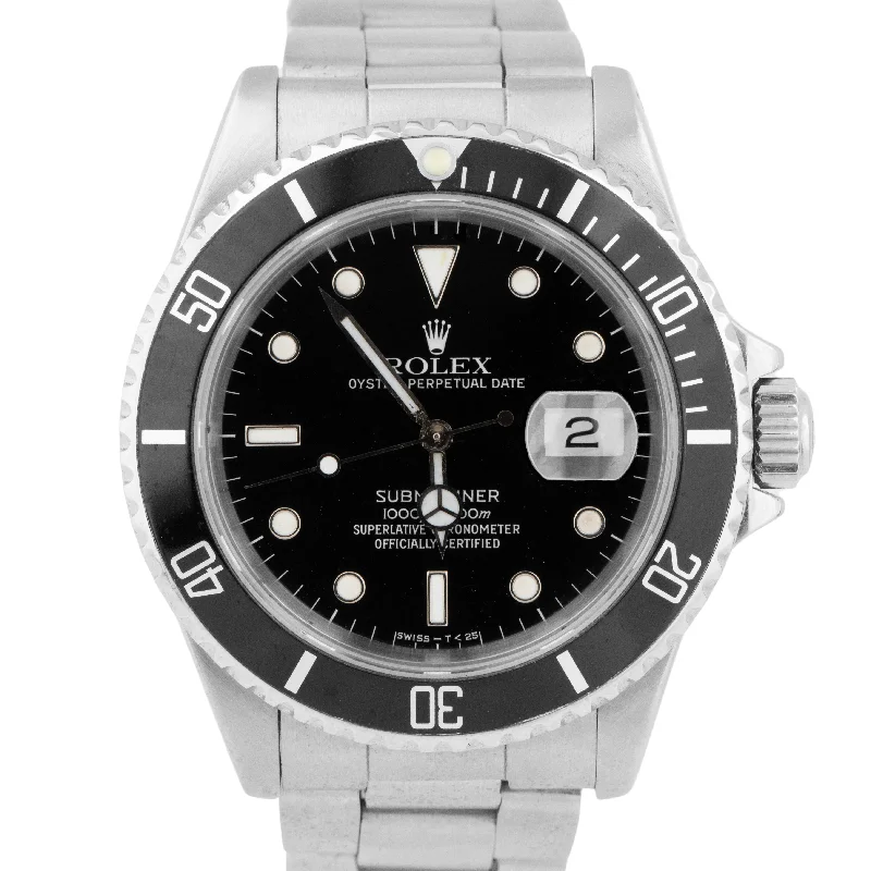 Diamond Watches for Elegant Look-Rolex Submariner Date Stainless Steel Black Automatic Oyster Dive Watch 16610