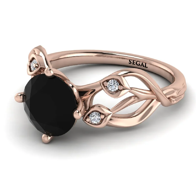 Gold Promise Ring for Engagement-Black Diamond Blossom 14K Golden Nature Inspired Engagement Ring - Haley No. 8