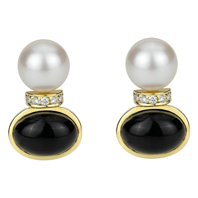 Beautiful Earrings for Evening Parties-Earrings - South Sea Pearl, Black Onyx And Diamond