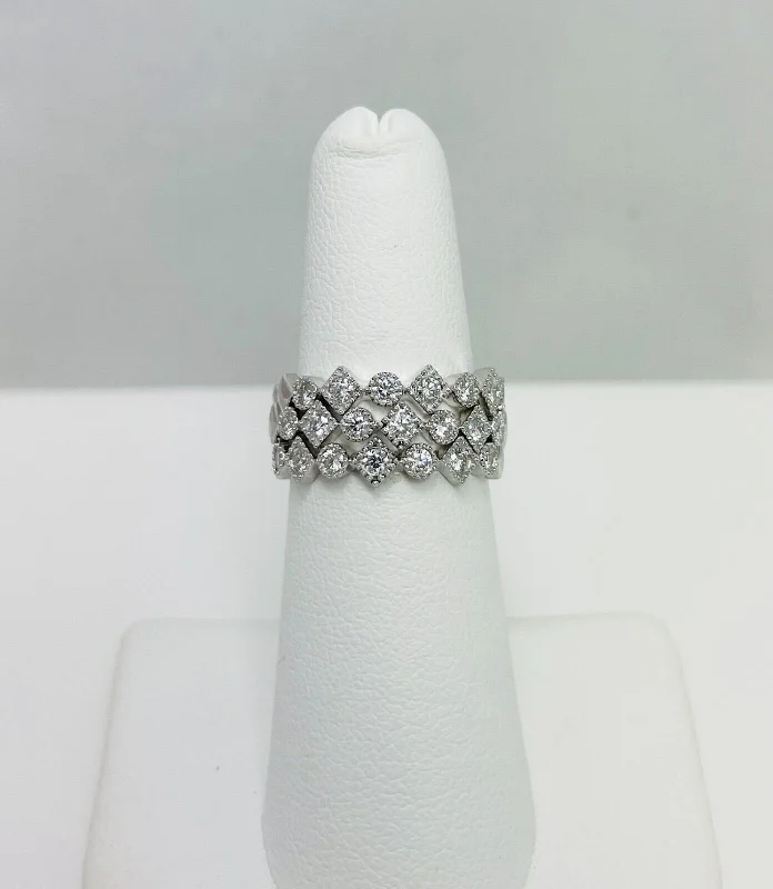 Bold Gemstone Ring for Statement Look-$2175 New! Three Memoire Natural Diamond 18k White Gold Stack Bands