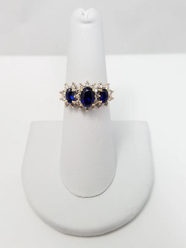 Simple Silver Ring for Bridesmaids-Dazzling 1ctw Synthetic Sapphire Natural Diamond 14k Gold Ring