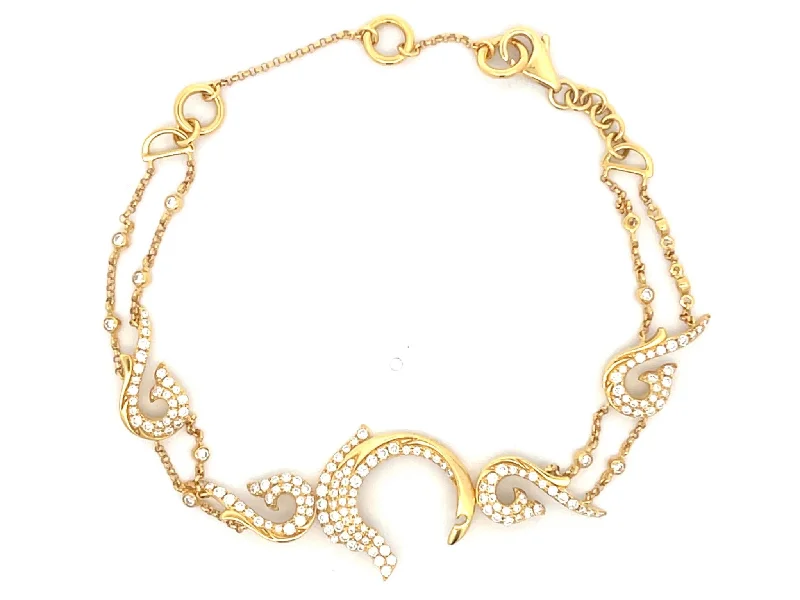 Statement Bracelet for Special Occasions-Diamond Dolphin Bracelet in 18k Yellow Gold