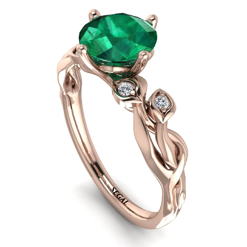 Wedding Ring with Custom Engraving-14K Gold Radiant Emerald Flower Harmony Ring - Autumn No. 5