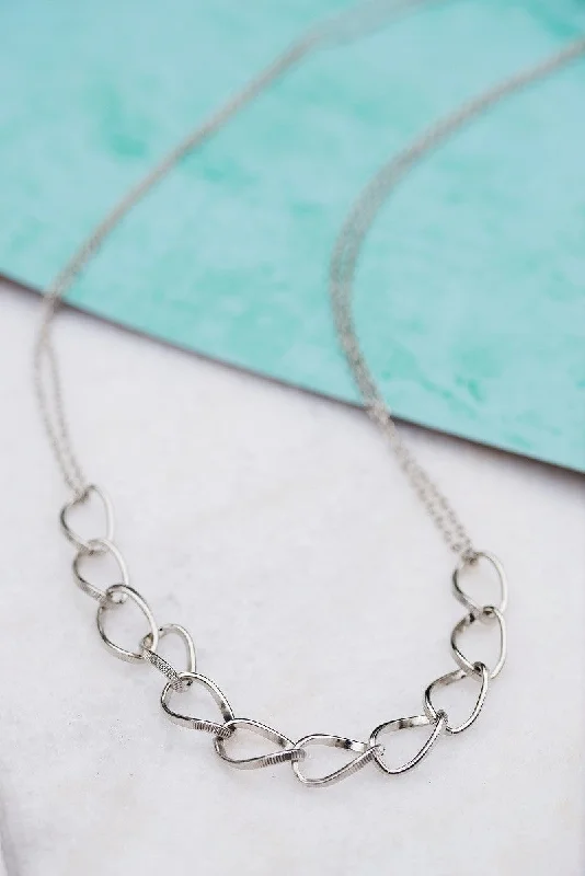 Simple Gold Pendant Necklace-Silver Link Long Necklace